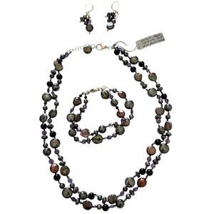Artisan Amethyst Pearl Goldstone Hematite Sterling Parure Set New With Tag